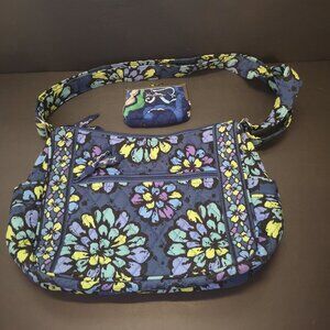 Vera Bradley Retired Indigo Pop Pattern Shoulder Bag w/ Kiss Lock Coin Purse